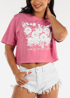 Short Sleeve Good Vibes Cropped Graphic Tee Pink