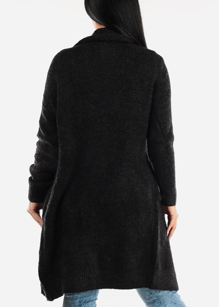 Long Sleeve Soft Knit Black Maxi Cardigan