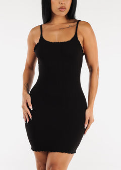 Black Sleeveless Ribbed Bodycon Mini Dress