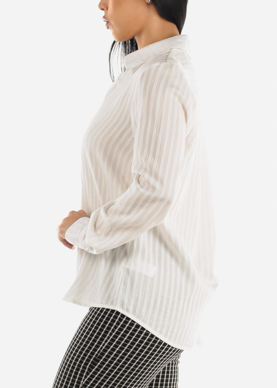 White Long Sleeve Button Down Tunic Shirt