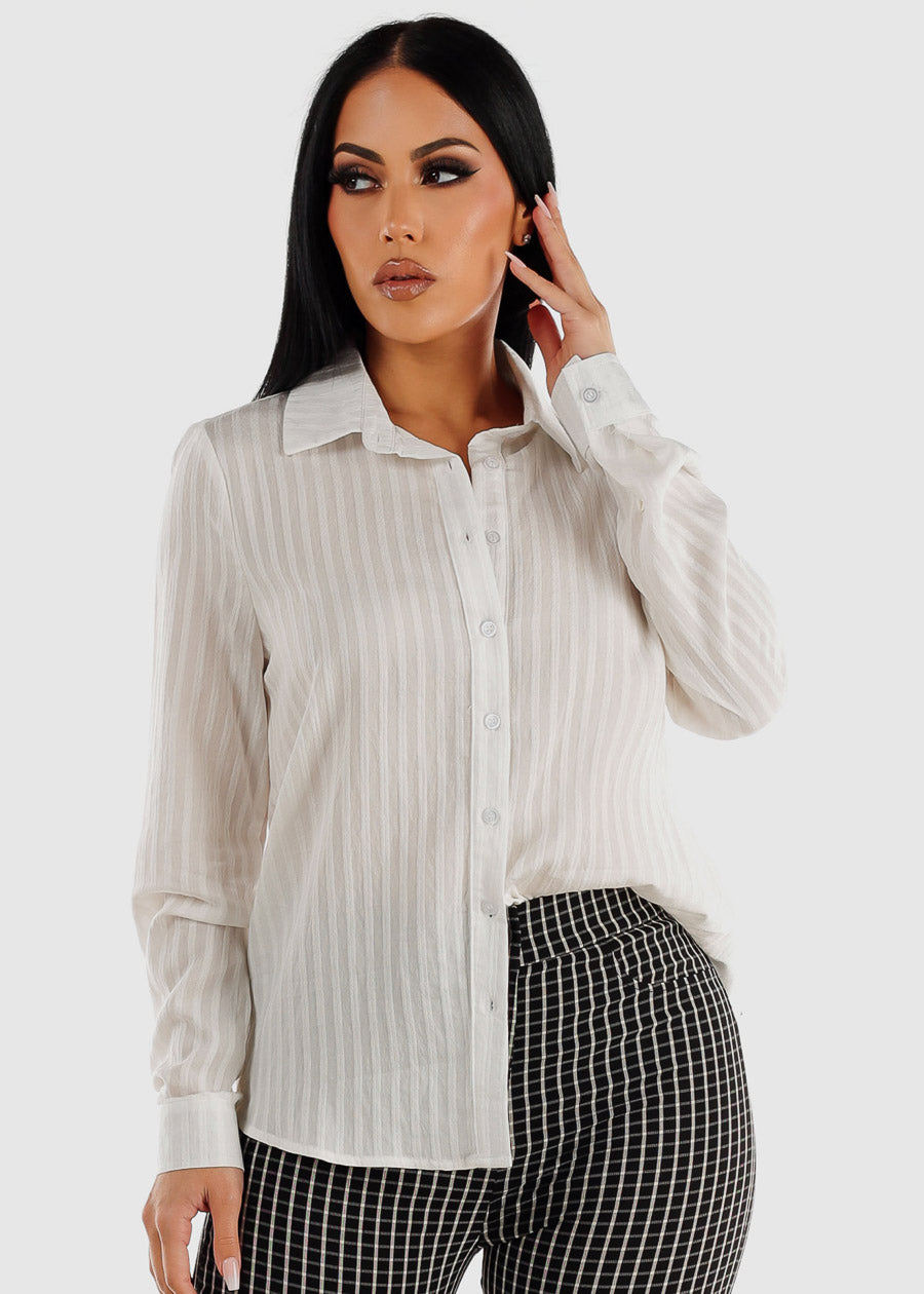 White Long Sleeve Button Down Tunic Shirt