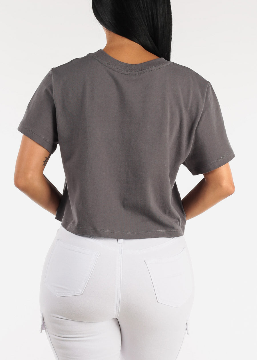Short Sleeve Vacay Graphic Cropped Tee Charcoal