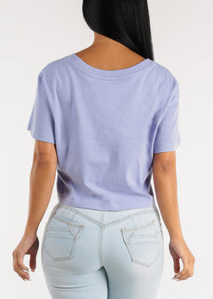 Short Sleeve Happiness Graphic Cropped Tee Lavender