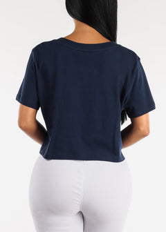 Short Sleeve 90's Babe Graphic Crop Top Navy