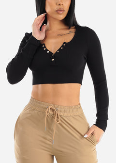 Black Long Sleeve Cropped Sweater Top