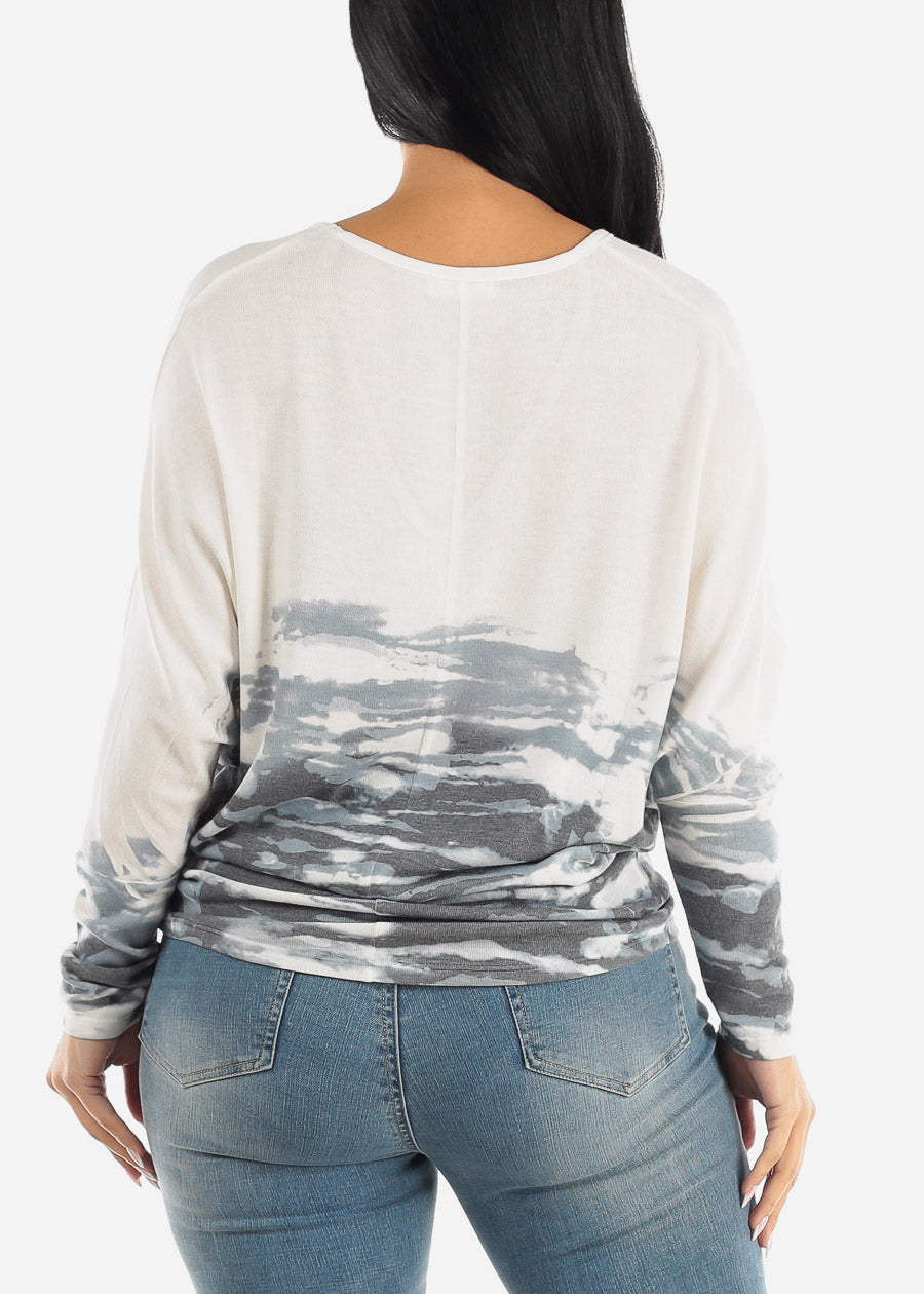 Printed Long Sleeve Dolman Tunic Top Off White