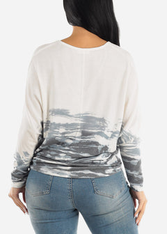 Printed Long Sleeve Dolman Tunic Top Off White