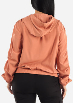 Ruched Long Sleeve Zip Up Jacket Rust