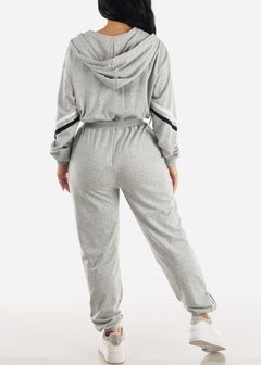 Long Sleeve Zip Up Hooded Jumpsuit Heather Grey