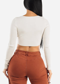 Long Sleeve White Cropped Sweater Top
