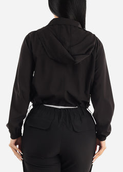 Black Windbreaker Hooded Zip Up Jacket