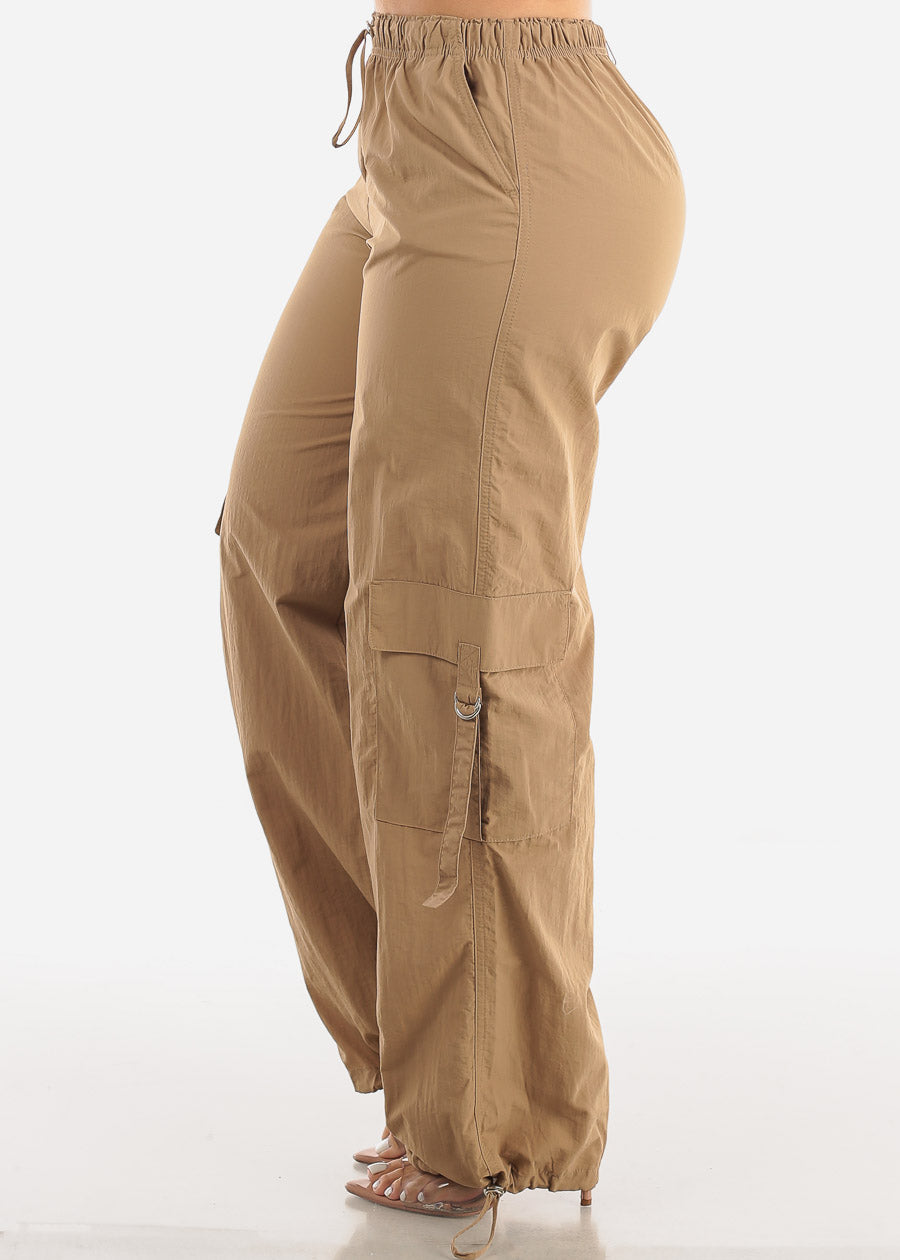 Women's Khaki Parachute Cargo Pants - Lightweight Parachute Cargo