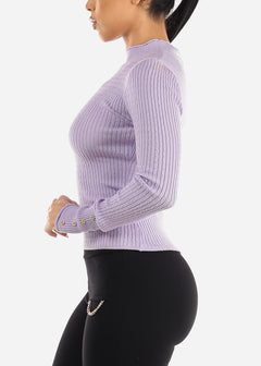 Long Sleeve Fitted Ribbed Knit Sweater Lavender