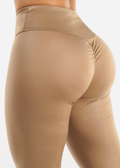 Ruched Butt Taupe Pleather Leggings