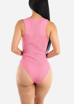 Square Neck Sleeveless Ribbed Bodysuit Pink