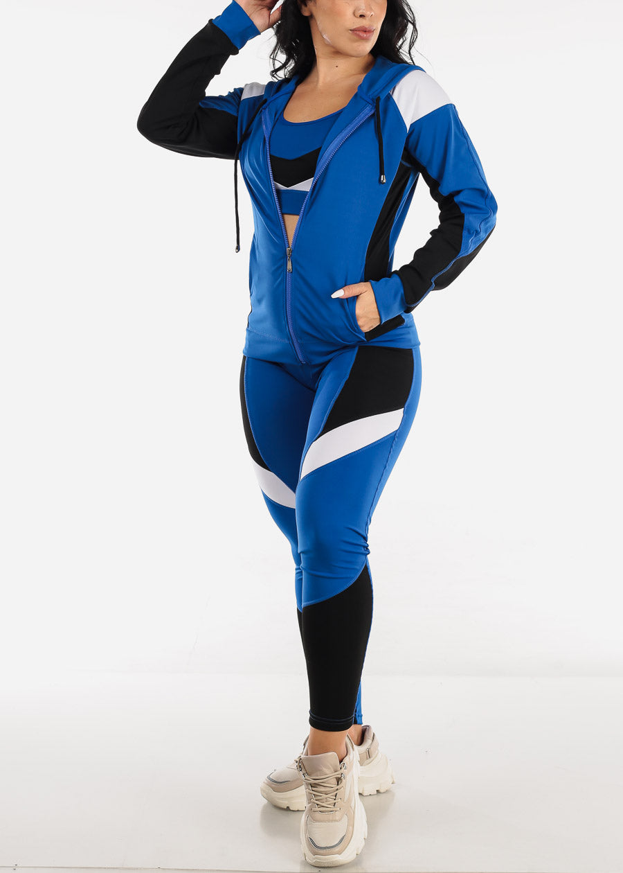 Blue Activewear Jacket, Sports Bra & Leggings (3 PCE SET)