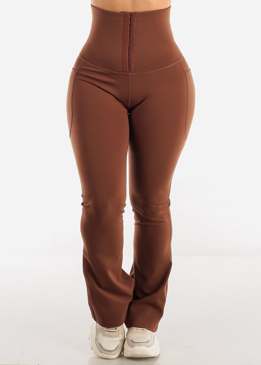 High Waisted Corset Flared Leggings Brown