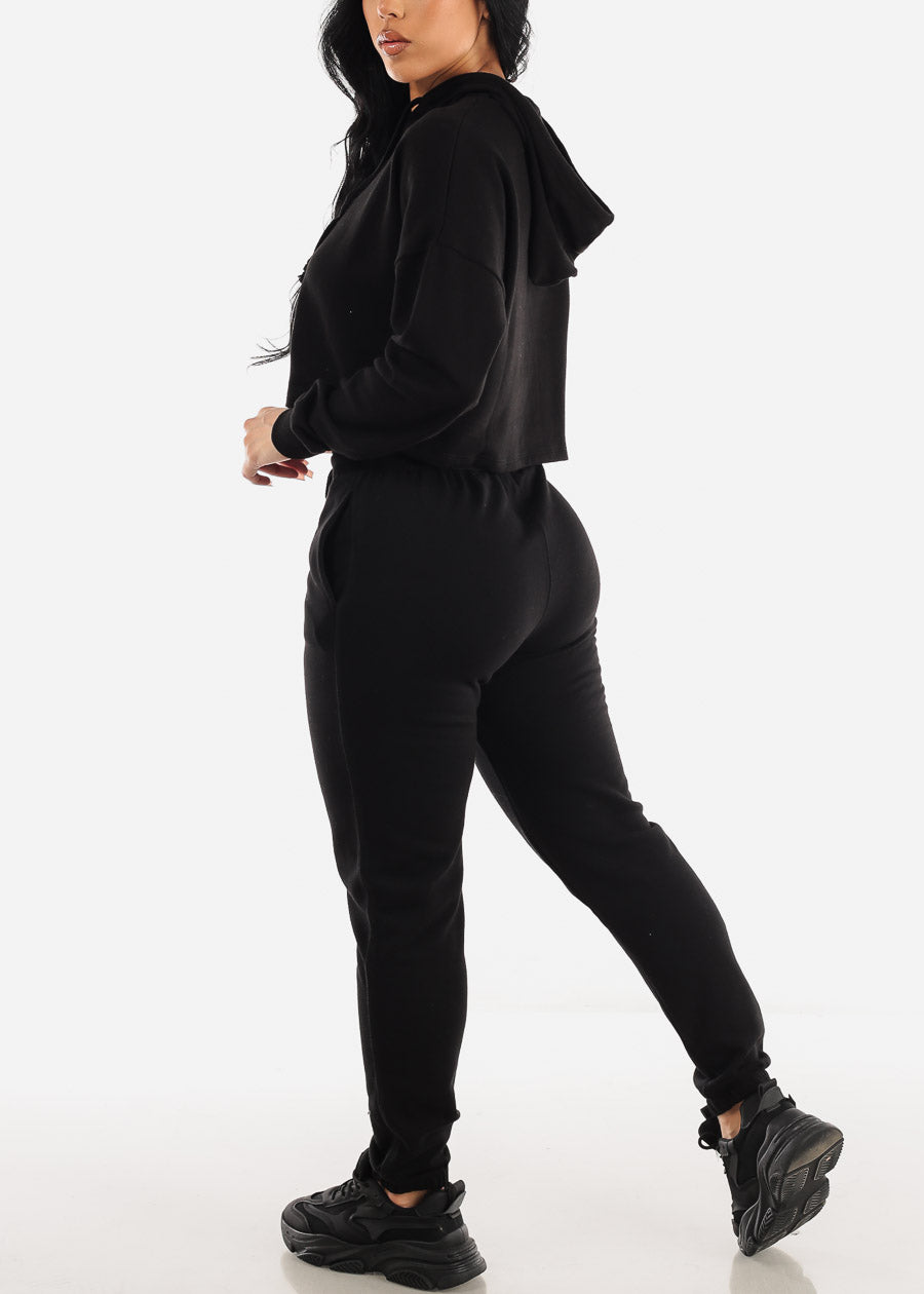 Women's Black Loungewear Jogger Pants - High Waisted Black Jogger Pants ...
