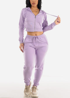 Drawstring Waist French Terry Jogger Pants Lilac