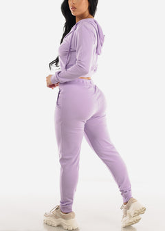Drawstring Waist French Terry Jogger Pants Lilac