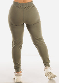 Drawstring Waist French Terry Jogger Pants Olive