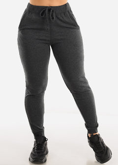 Drawstring Waist French Terry Jogger Pants Charcoal