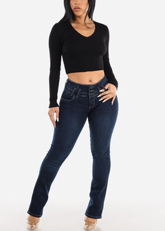 Black Long Sleeve Ribbed Sweater Cropped Top