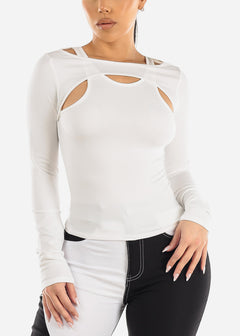 White Cut Out Long Sleeve Top
