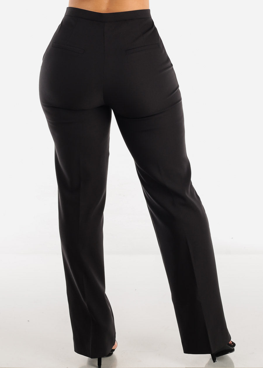 Black High Waist Formal Straight Dress Pants