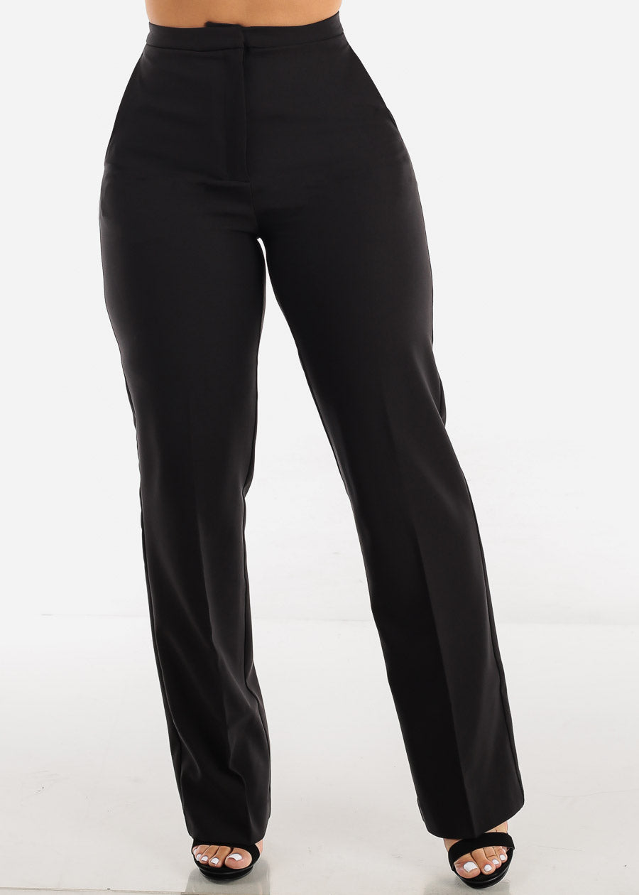 Black High Waist Formal Straight Dress Pants