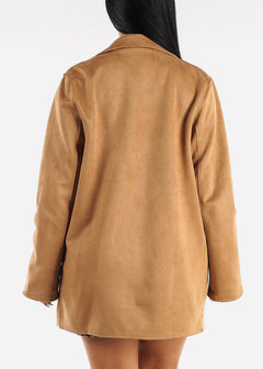 Long Sleeve Suede Coat Camel
