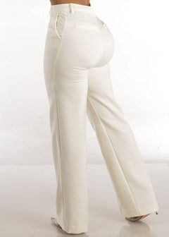 Super High Waisted Formal Straight Dress Pants Ivory