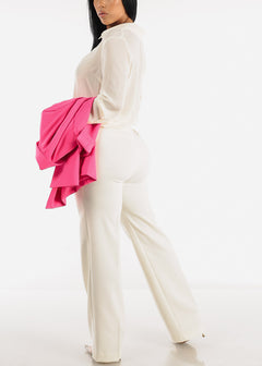 Super High Waisted Formal Straight Dress Pants Ivory