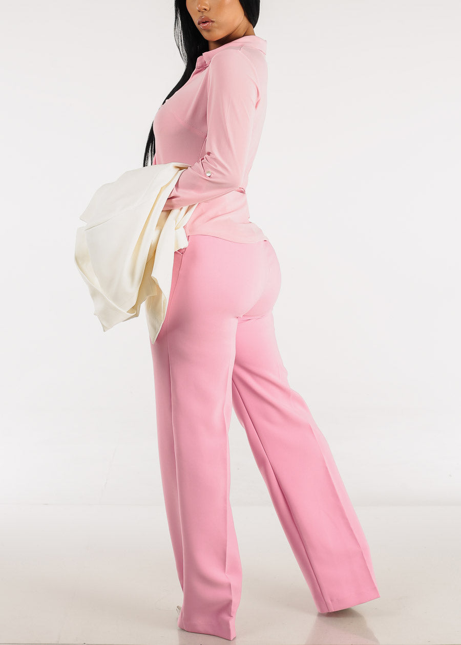 Super High Waisted Formal Straight Dress Pants Pink