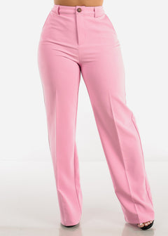 Super High Waisted Formal Straight Dress Pants Pink