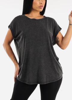 Black Cap Sleeve Cut Out Back Athleisure Top