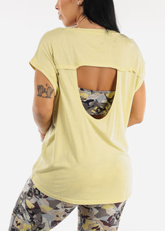 Cap Sleeve Cut Out Back Light Green Athleisure Top