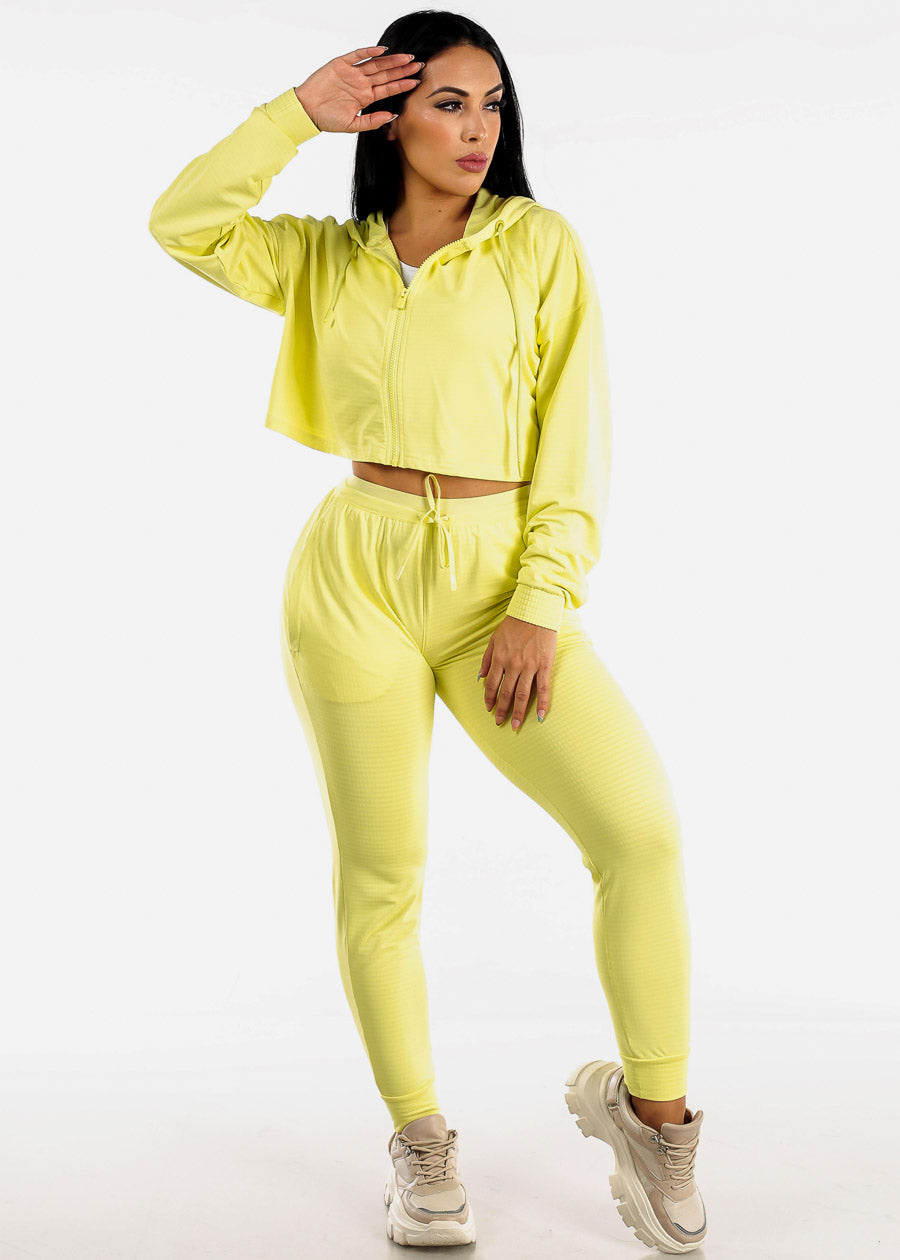 High Waisted Active Jogger Lime Pants w Textured Interior