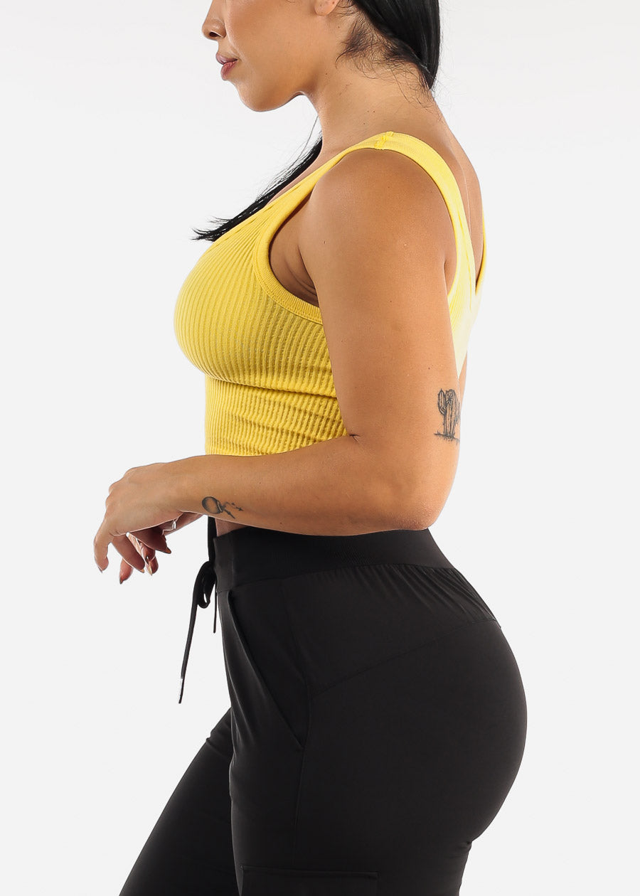 Yellow Ribbed Seamless Cropped Tank Top