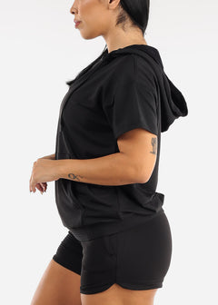 Black Short Sleeve Active Pullover w Textured Interior