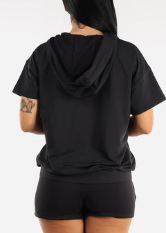MONO B Black Short Sleeve Active Pullover w Textured Interior