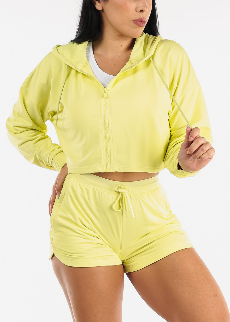 Active Cropped Zip Up Jacket w Textured Interior Lime