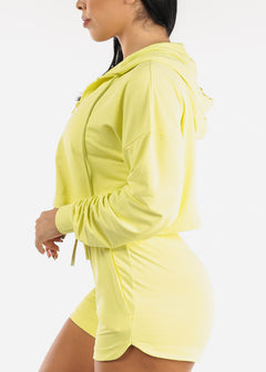 MONO B Active Cropped Zip Up Jacket w Textured Interior Lime