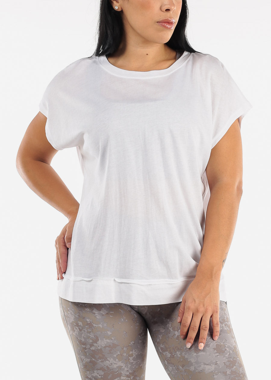 White Cut Out Back Athleisure Cap Sleeve Top