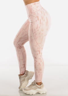 Activewear High Waisted Leggings Pink Printed