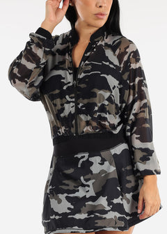 Activewear Long Sleeve Mesh Cropped Jacket Camouflage