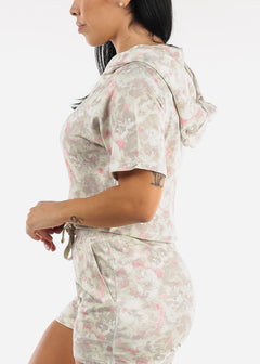Activewear Short Sleeve Floral Cropped Hoodie