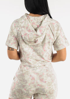 MONO B Activewear Short Sleeve Floral Cropped Hoodie