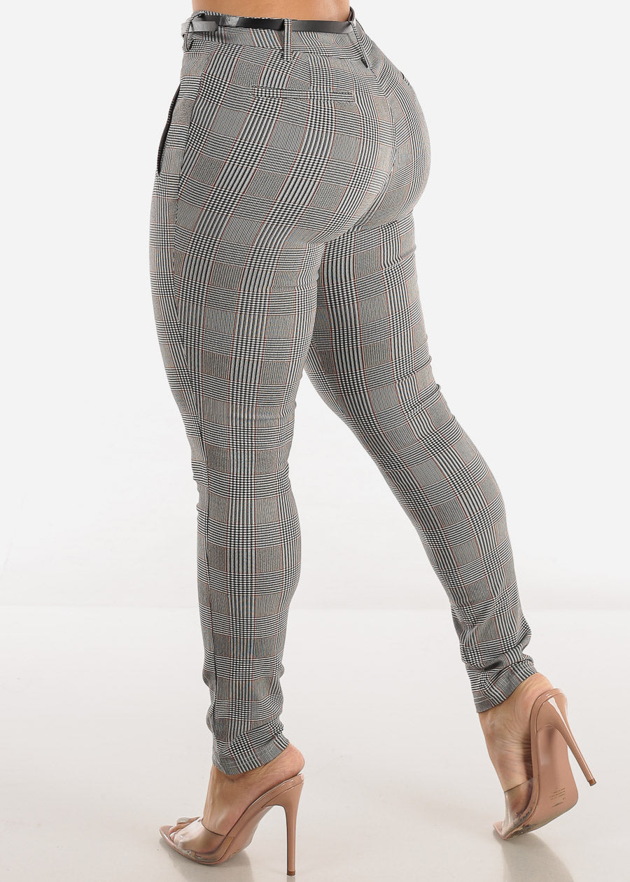 High Waist Plaid Skinny Pants