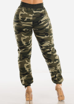 High Drawstring Waist Camouflage Jogger Sweatpants